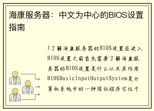海康服务器：中文为中心的BIOS设置指南